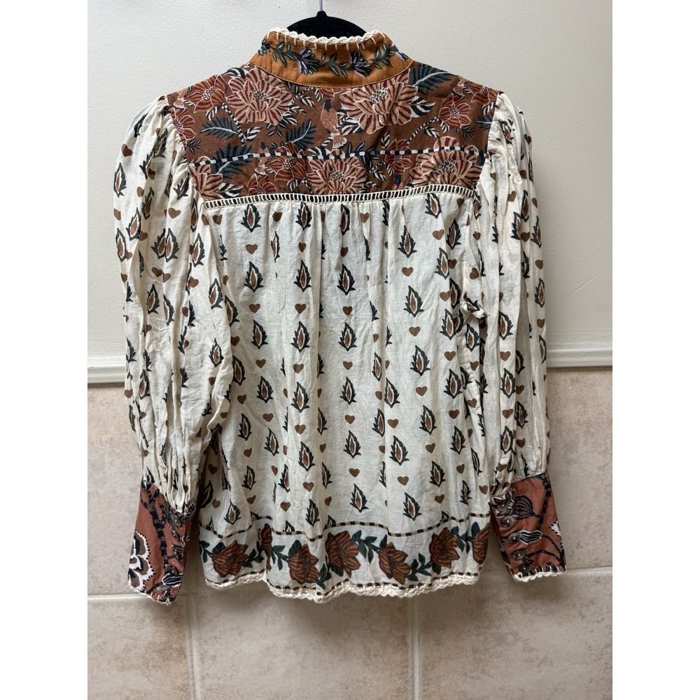 FARM Rio Ainika Cotton Floral Blouse.Beige Cream. Sz XS $198. NWOT - Picture 4 of 16